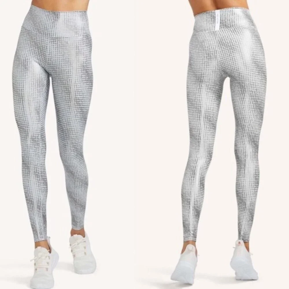 Peloton Leggings Women's Size Medium Silver White Show Up Digital Foil High Rise